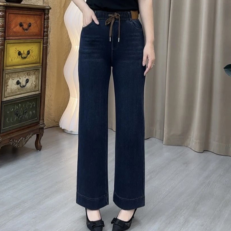 Dunkelblaue Kordelhose Weite Beine Jeans
