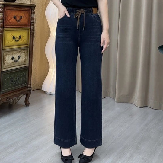 Dunkelblaue Kordelhose Weite Beine Jeans