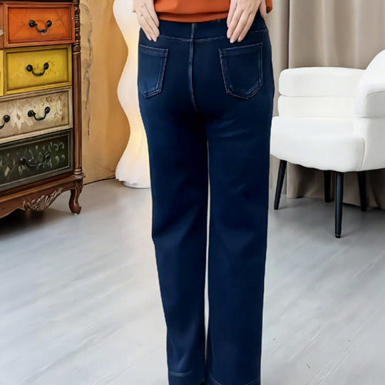 Dunkelblaue Kordelhose Weite Beine Jeans