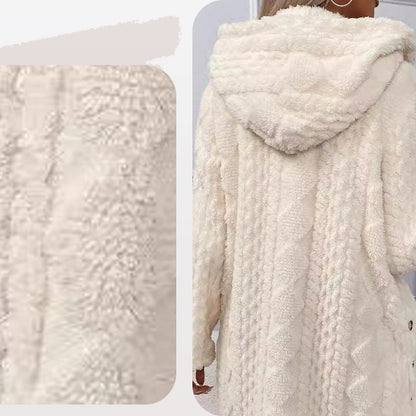 Damen warme Jacke mit Kapuze und Rautenmuster