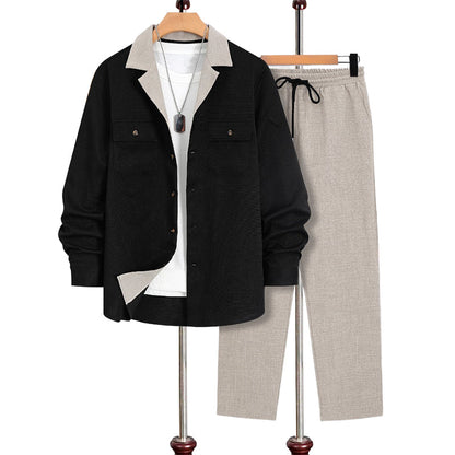 Herren Freizeit--Zweiteiler: Langarmhemd mit Revers & Hose