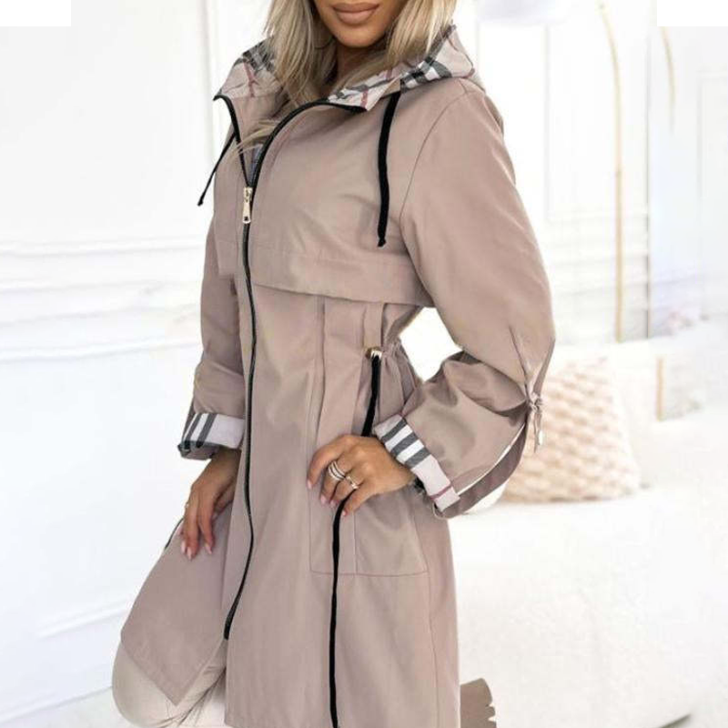 🔥Langer Hoodie mit Kordelzug in der Taille und Reißverschluss