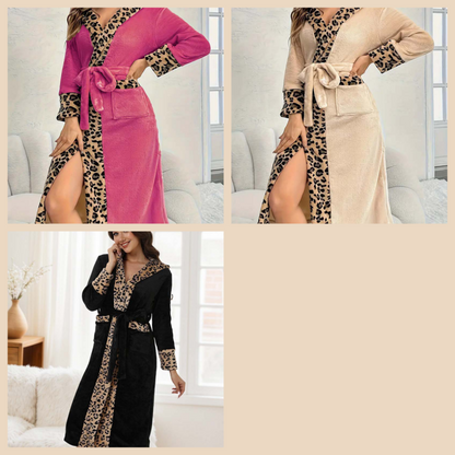 🎅Weihnachtsangebote 50% RABATT🎁🎄Gemütliches Damenbadekleid mit Kapuze und Leopardenmuster