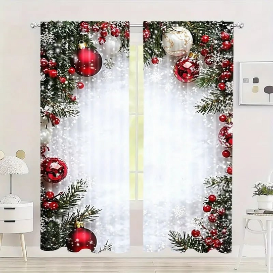 🎄Weihnachtsvorhänge 2-teilig für die Fensterdekoration