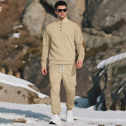 🔥Kostenloser Versand 🔥Lässiges Jacquard-Oberteil mit Stehkragen und Hose mit elastischen Bündchen