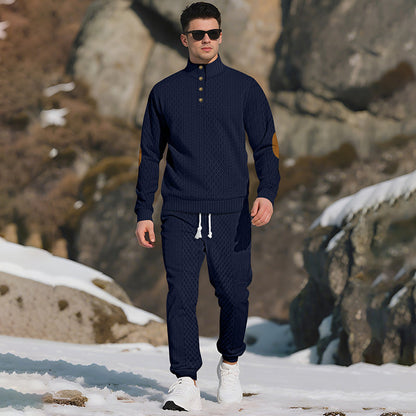 🔥Kostenloser Versand 🔥Lässiges Jacquard-Oberteil mit Stehkragen und Hose mit elastischen Bündchen