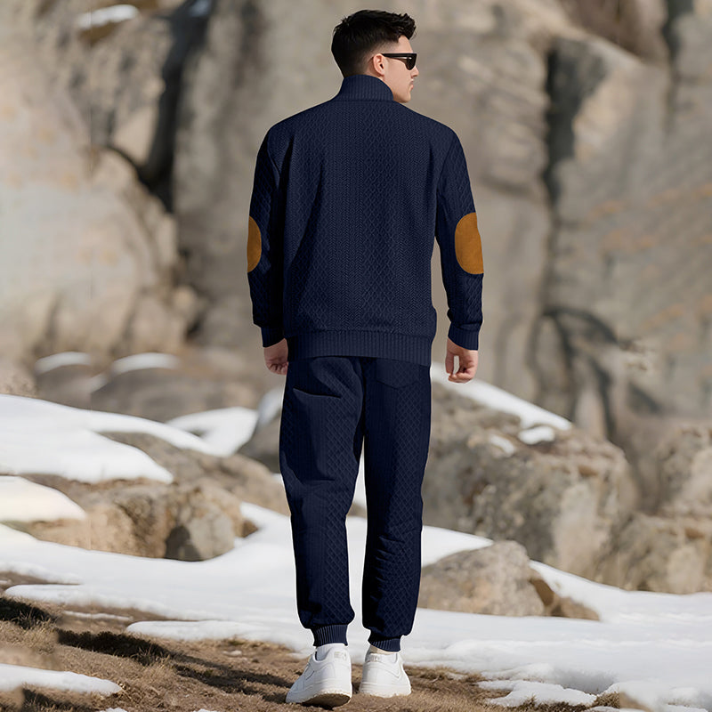 🔥Kostenloser Versand 🔥Lässiges Jacquard-Oberteil mit Stehkragen und Hose mit elastischen Bündchen