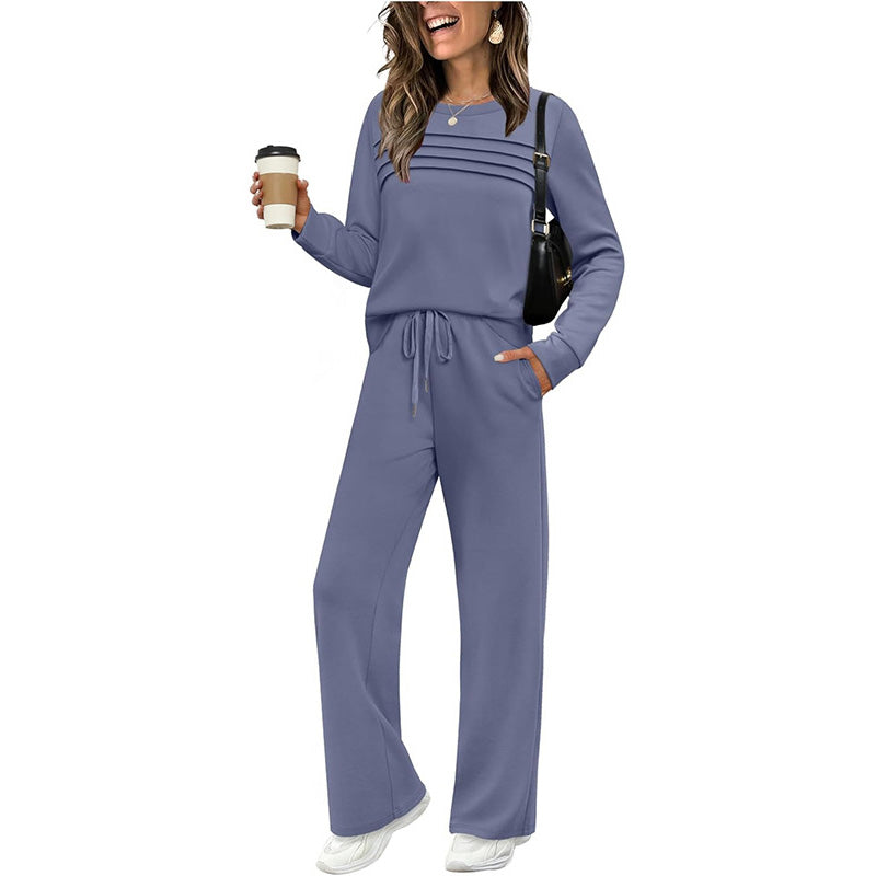 50 % Rabatt⏳Set für Damen mit Rundhals-Top und Kordelzughose