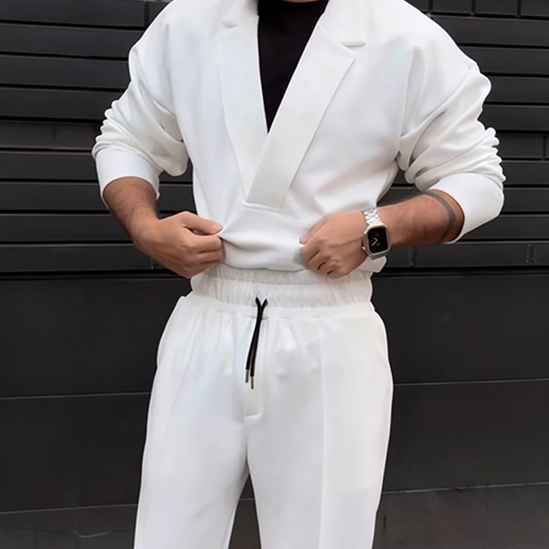 Lässiges Herren-Set: Oberteil mit Reverskragen und Hose mit Kordelzug（Kostenloser Versand）