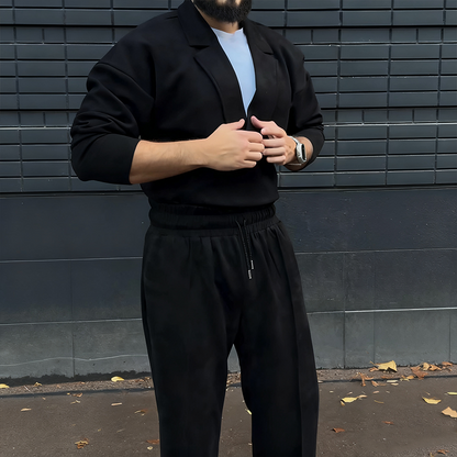 Lässiges Herren-Set: Oberteil mit Reverskragen und Hose mit Kordelzug（Kostenloser Versand）