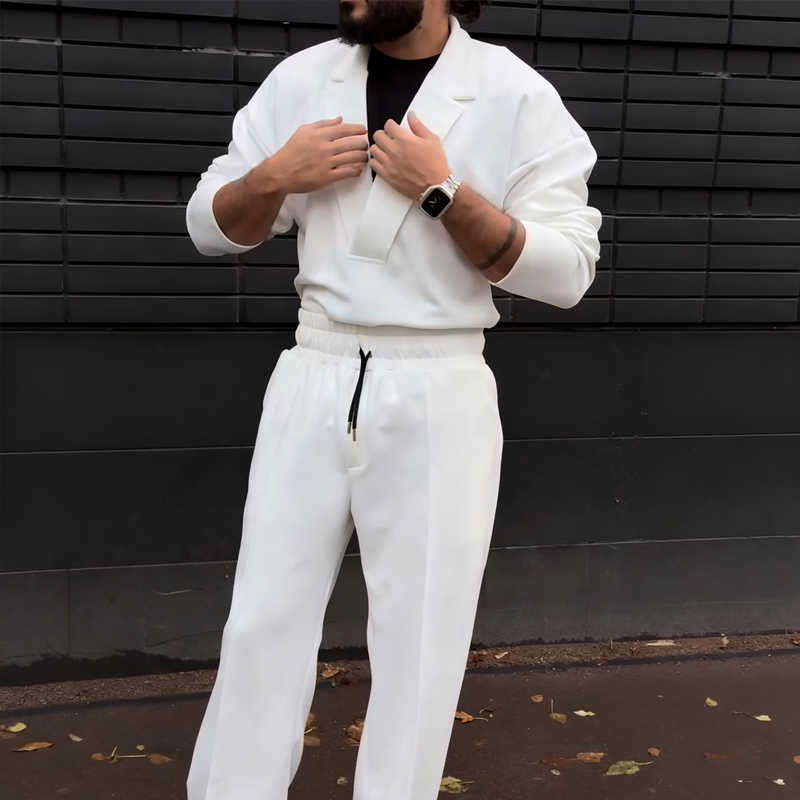 Lässiges Herren-Set: Oberteil mit Reverskragen und Hose mit Kordelzug（Kostenloser Versand）