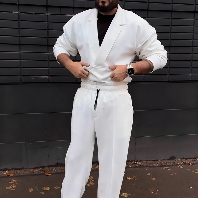 Lässiges Herren-Set: Oberteil mit Reverskragen und Hose mit Kordelzug（Kostenloser Versand）