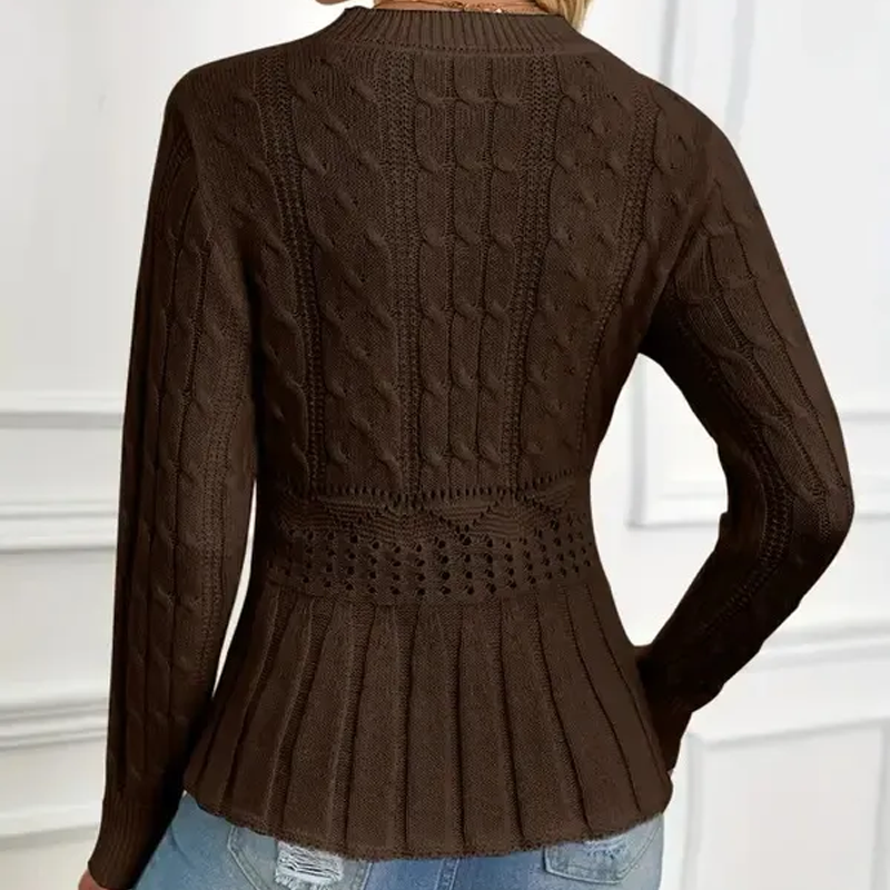 🎅🔥Kauf 2 Artikel versandkostenfrei⏳Damen Pullover mit grobem Strick, Rundhalsausschnitt und Peplum-Saum