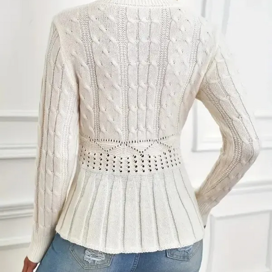 🎅🔥Kauf 2 Artikel versandkostenfrei⏳Damen Pullover mit grobem Strick, Rundhalsausschnitt und Peplum-Saum