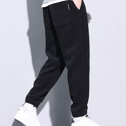 Men's Tapered Drawstring Corduroy Pants with Pockets