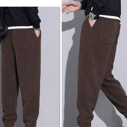 Men's Tapered Drawstring Corduroy Pants with Pockets