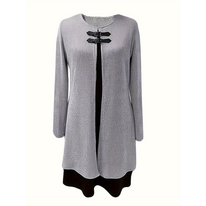 💃🌸Damenkleid in A-Linie, knielang, mit angedeutetem Zweiteiler-Look