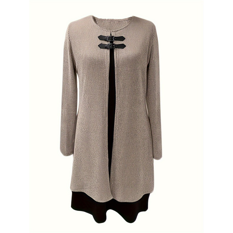 💃🌸Damenkleid in A-Linie, knielang, mit angedeutetem Zweiteiler-Look