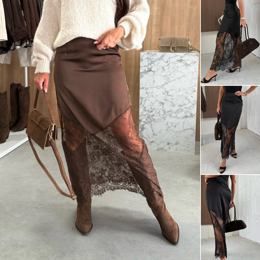 Damen eleganter langer Rock mit Spitze