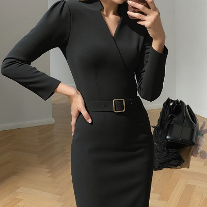💖Black-Friday-Mega-Angebot – 50 % Rabatt!💃Damen Elegantes V-Ausschnitt Schmales Kleid