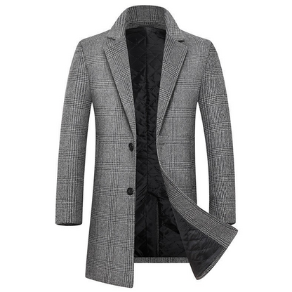 Men's Warm Plaid Lapel Fitted Trench Coat