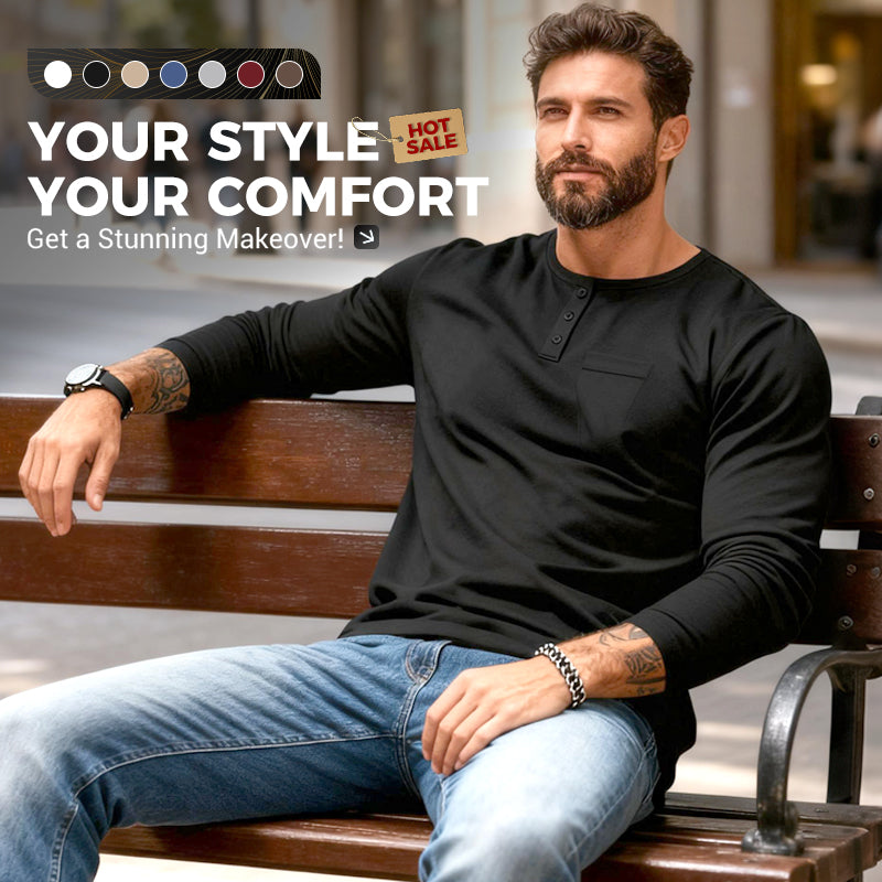 Men’s Slim Fit Henley Long Sleeve T-Shirt