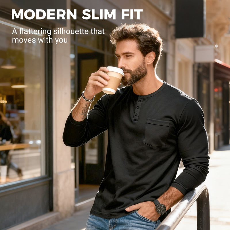 Men’s Slim Fit Henley Long Sleeve T-Shirt