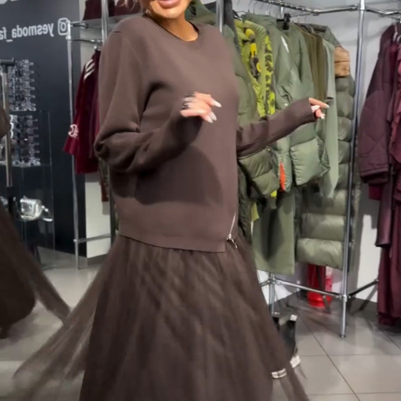 👗Damen-Strickoberteil & Tüll-Netzkleid-Set🚀Versandkostenfrei