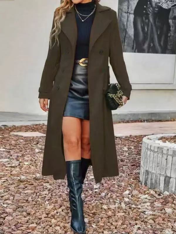 🔥Black-Friday-Mega-Angebot – 50 % Rabatt!🔥Langer warmer Mantel mit Doppelreihe für Damen