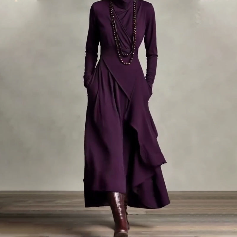 ⏳Black Friday Sale: 50% OFF-Time-Limited Special⏰ Women's Elegant High-Neck Asymmetrical Maxi Dress – Draped Design for Effortless Charm!