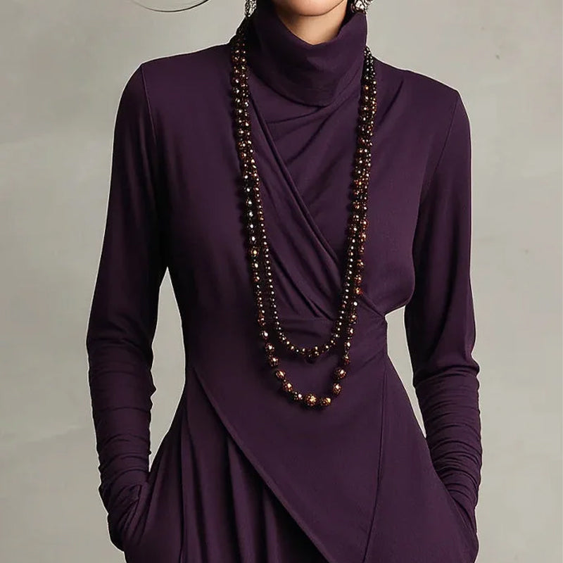 ⏳Black Friday Sale: 50% OFF-Time-Limited Special⏰ Women's Elegant High-Neck Asymmetrical Maxi Dress – Draped Design for Effortless Charm!