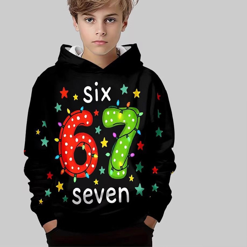 Kinder Weihnachts-Kapuzenpullover mit „67“ Grafik-Print