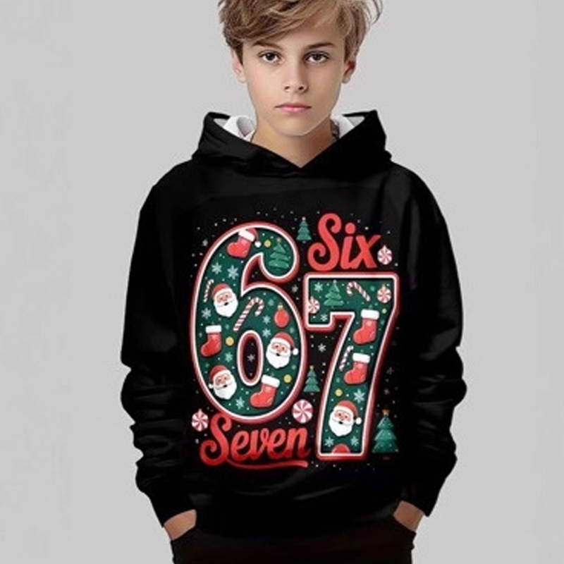 Kinder Weihnachts-Kapuzenpullover mit „67“ Grafik-Print