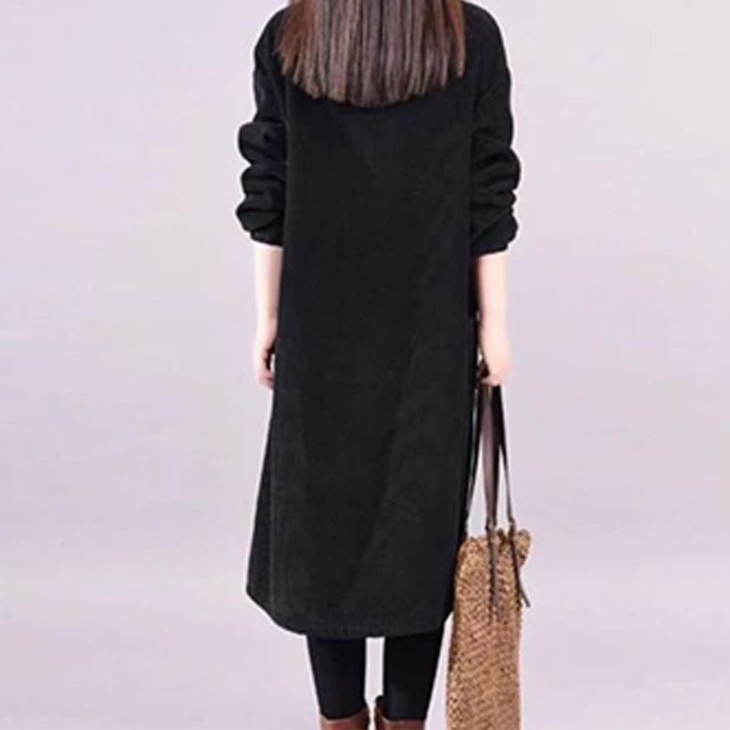 ✨🎅Weihnachtsangebote – Nur für kurze Zeit!⏰Hochgeschlossenes, lockeres Maxikleid aus Cord für Damen