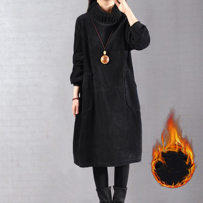 ✨🎅Weihnachtsangebote – Nur für kurze Zeit!⏰Hochgeschlossenes, lockeres Maxikleid aus Cord für Damen