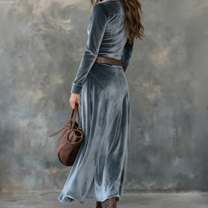 Damen Maxikleid aus Kunstsamt mit langen Ärmeln🔥Kostenloser Versand