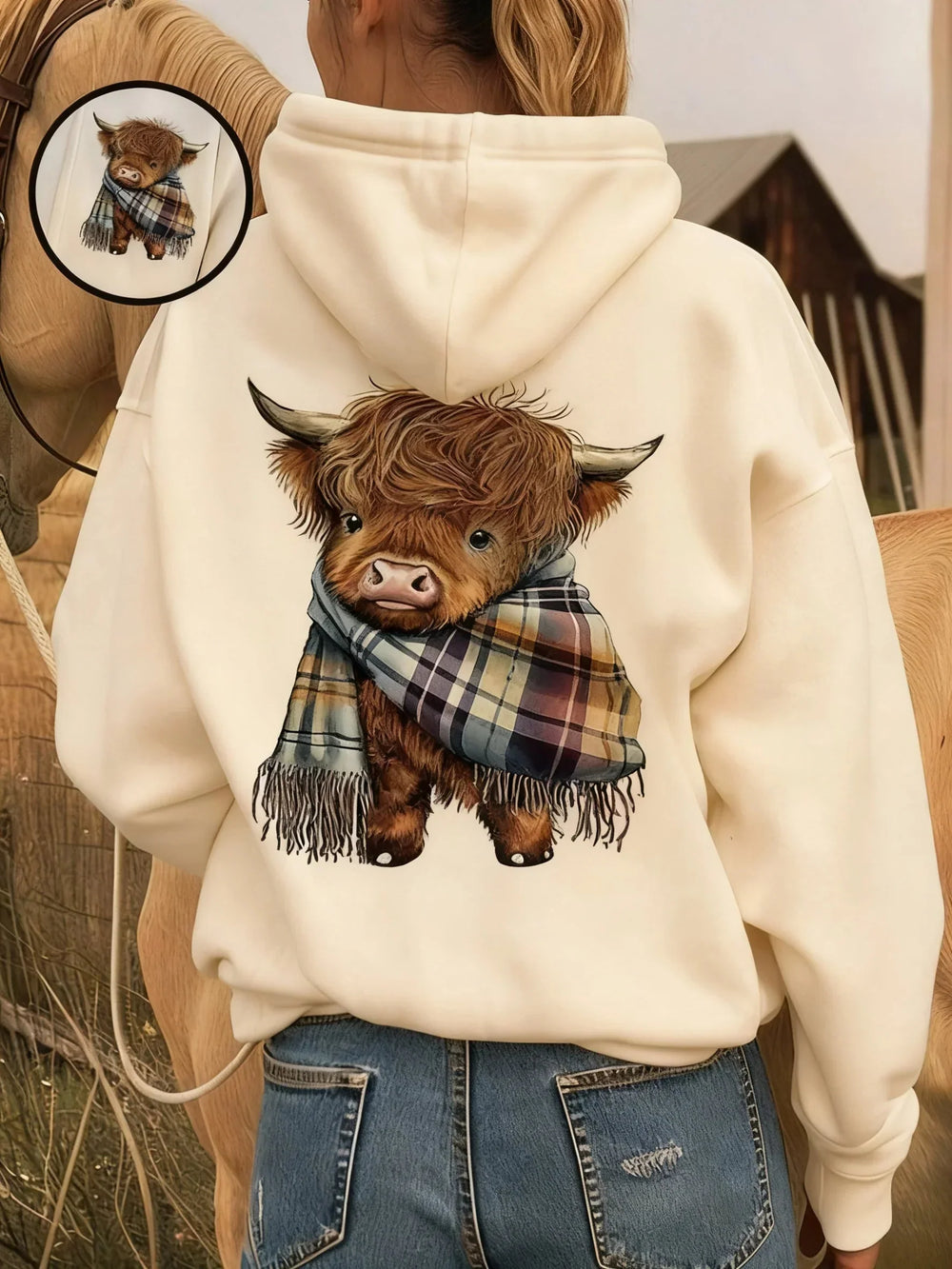 🦬Cute Highland Cow Cozy Fleece-Lined Hooded Sweatshirt🎁