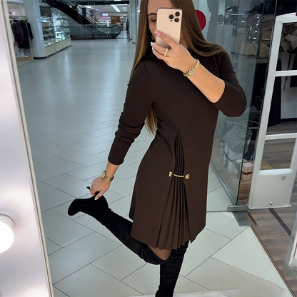 🎁Begrüßen Sie Weihnachten mit 50 % Rabatt💥Elegantes Langarmkleid mit Plissee-Einsätzen