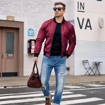 ⏳Zeitlich begrenztes Angebot: 49% Rabatt⏰ Klassische Herren-Bomberjacke mit Reißverschluss🧥