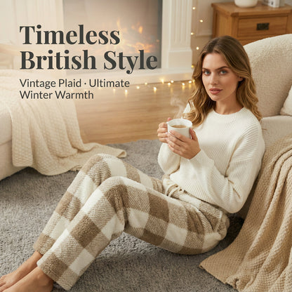 🎅Letzter Tag: 50% Rabatt!🔥Winterliche Vintage-Karohose mit elastischem Bund, geradem Bein, locker, dick und warm🌟