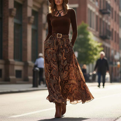 ⌛ Nur noch 3 Tage – 50 % auf alles! ⏰Stylisches Oberteil und Maxirock mit Print für Damen, 2-teiliges Set