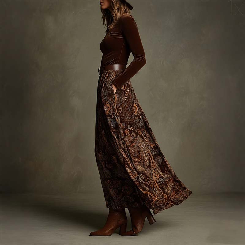 ⌛ Nur noch 3 Tage – 50 % auf alles! ⏰Stylisches Oberteil und Maxirock mit Print für Damen, 2-teiliges Set