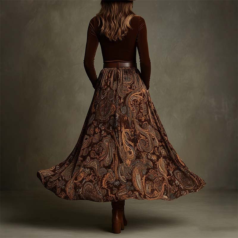 ⌛ Nur noch 3 Tage – 50 % auf alles! ⏰Stylisches Oberteil und Maxirock mit Print für Damen, 2-teiliges Set