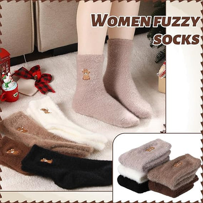 ⏳LETZTER TAG DES SALE 50 % RABATT!🔥Süße, warme Plüschsocken für Damen mit Highland-Kuh-Stickerei