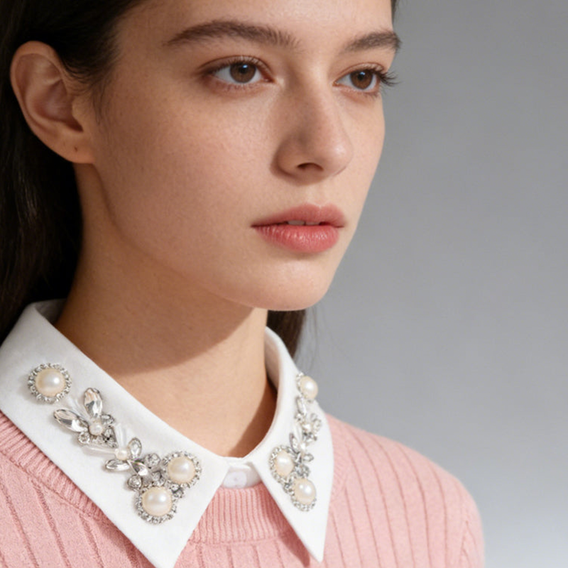 Elegant Faux Pearl & Rhinestone Fake Collar