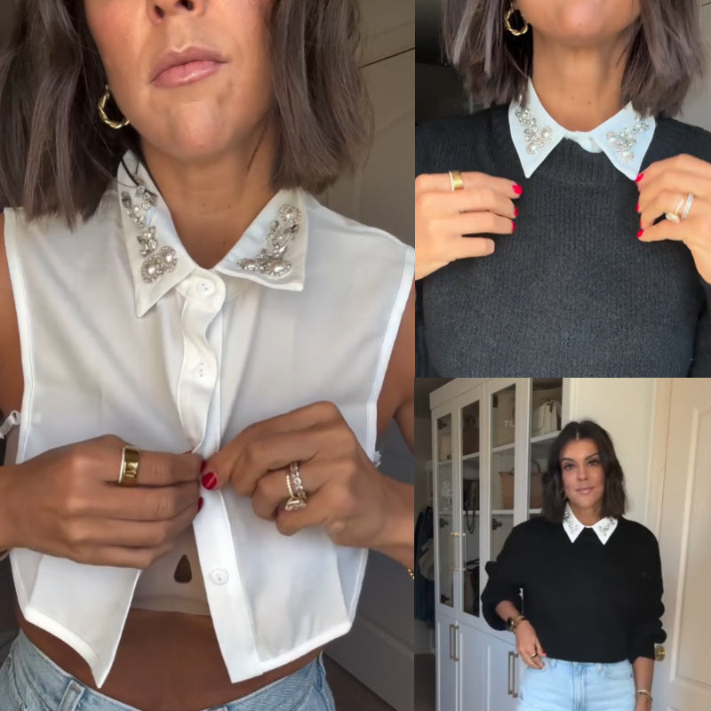 Elegant Faux Pearl & Rhinestone Fake Collar