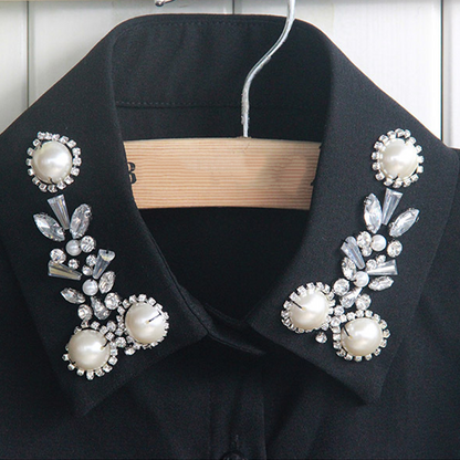 Elegant Faux Pearl & Rhinestone Fake Collar