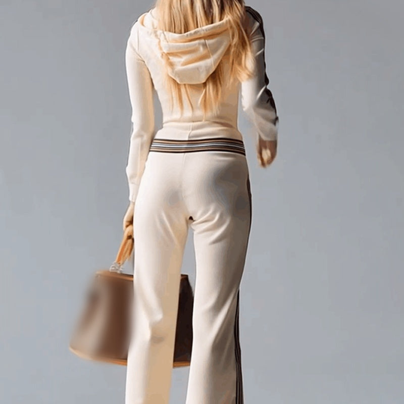 Hose mit Kapuze, V-Ausschnitt und Reißverschluss für Damen