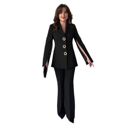 Elegantes 2-teiliges Set für Damen mit Blazer und Hose mit geteilten Ärmeln