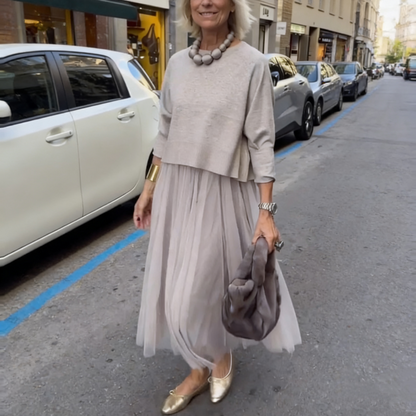 📢📢60 % Rabatt!! ⏰Damen zweiteiliges Set: Langarm-Oberteil und ärmelloses Kleid